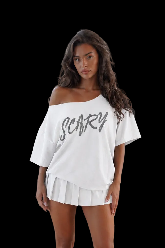 WHITE STRASS OFF SHOULDER